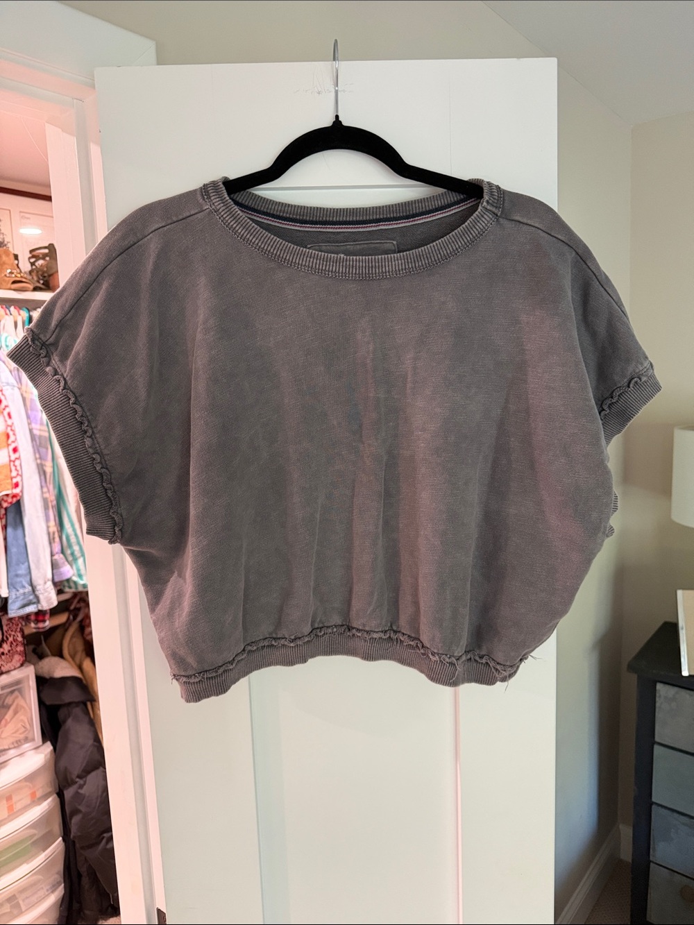 Pilcro Washed Charcoal Cropped Short Sleeve Sweatshirt